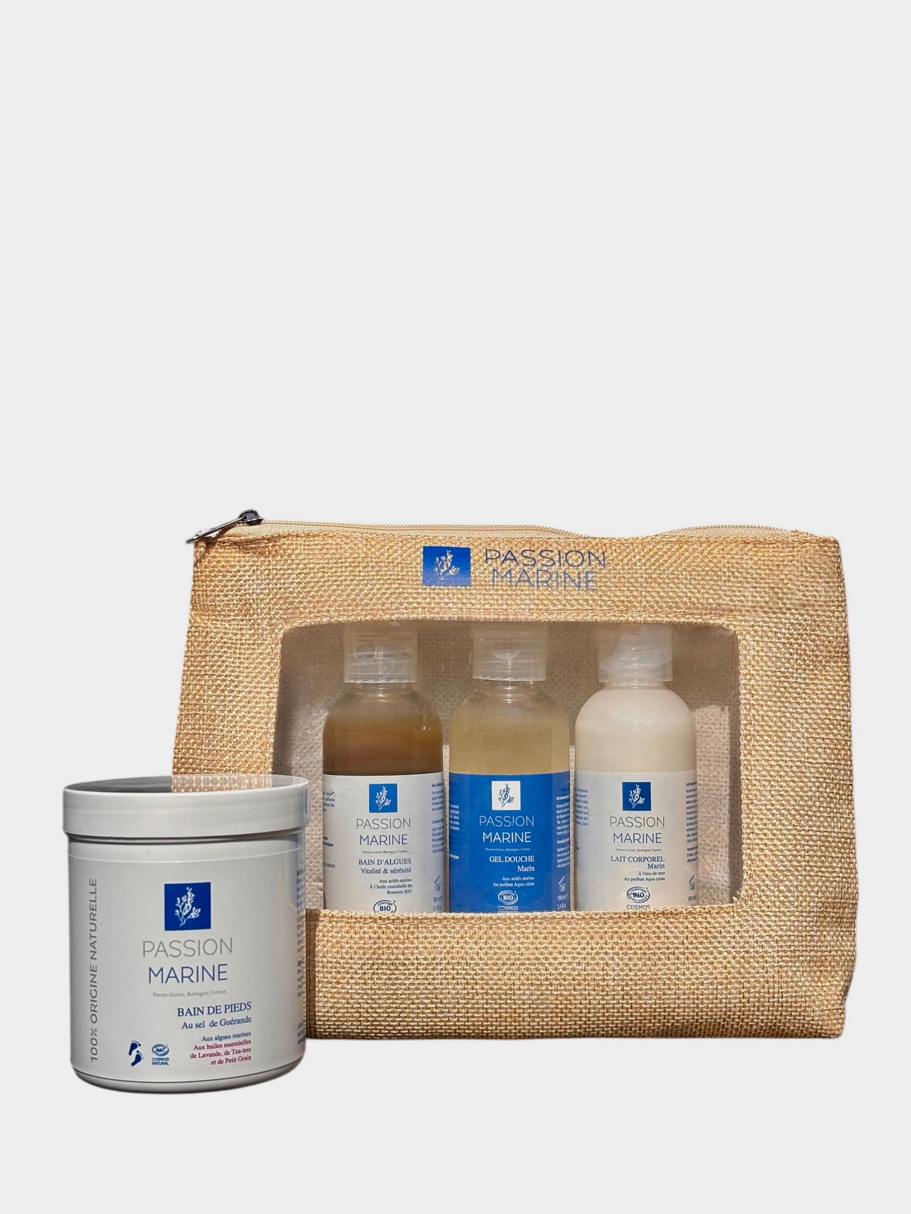 Coffret Soin Marin Pieds : Bain de pieds, Bain aux algues, Gel douche, Lait corporel