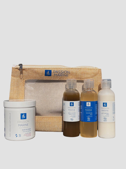 Coffret Soin Marin Pieds : Bain de pieds, Bain aux algues, Gel douche, Lait corporel